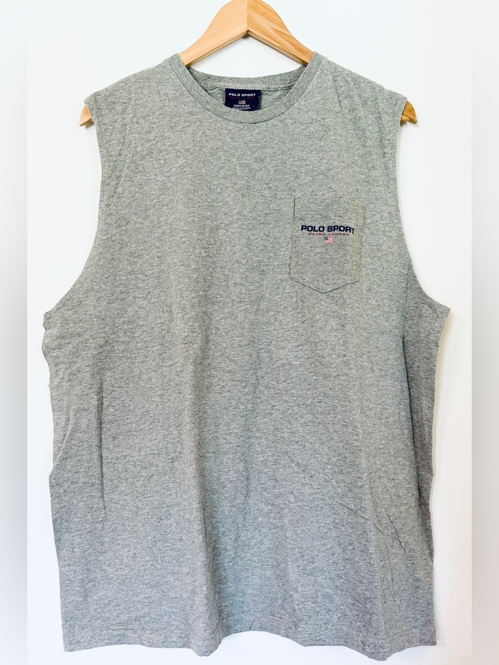 VTG 90s Polo Sport Ralph Lauren Sleeveless Shirt Tank Top Gray L EUC